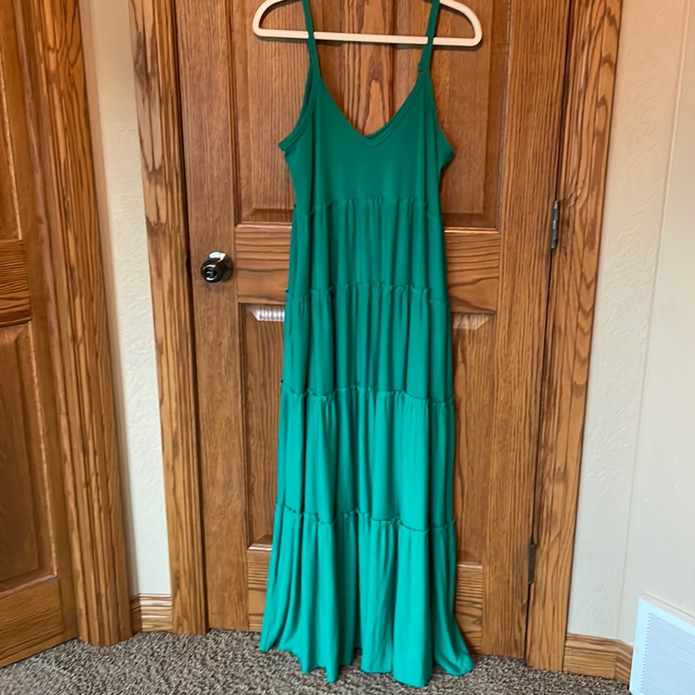 Zenana Green Tiered Maxi Dress with Pockets